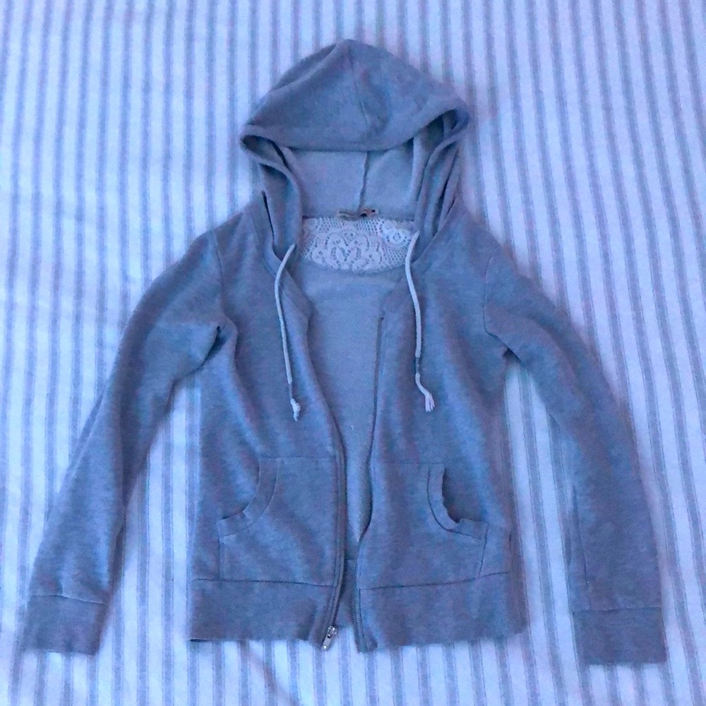Gray Chance or Fate zip-up sweater